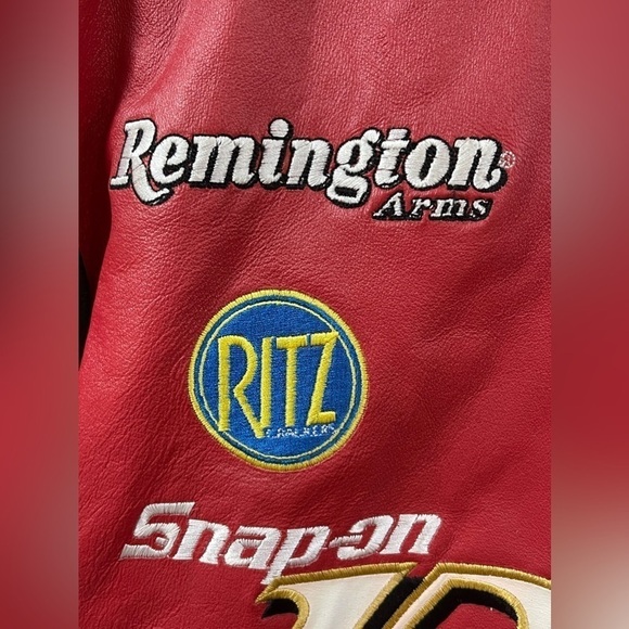 VTG CHASE × DALE JR Size 2XL Leather Red Nascar Bomber Jacket Insulated Race - Picture 14 of 16